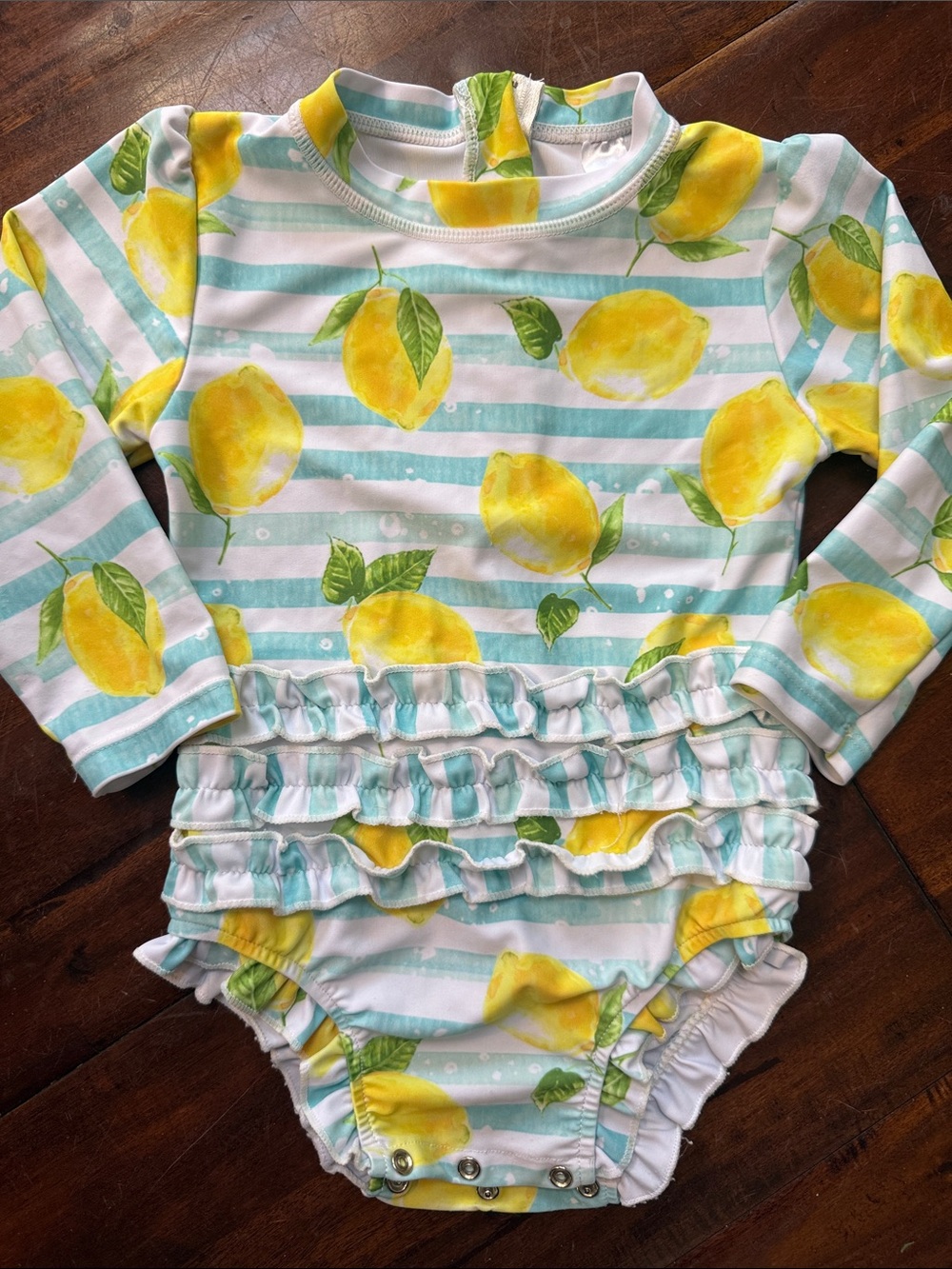 Lemon Stripe Ruffle Long-Sleeve Baby Swimsuit